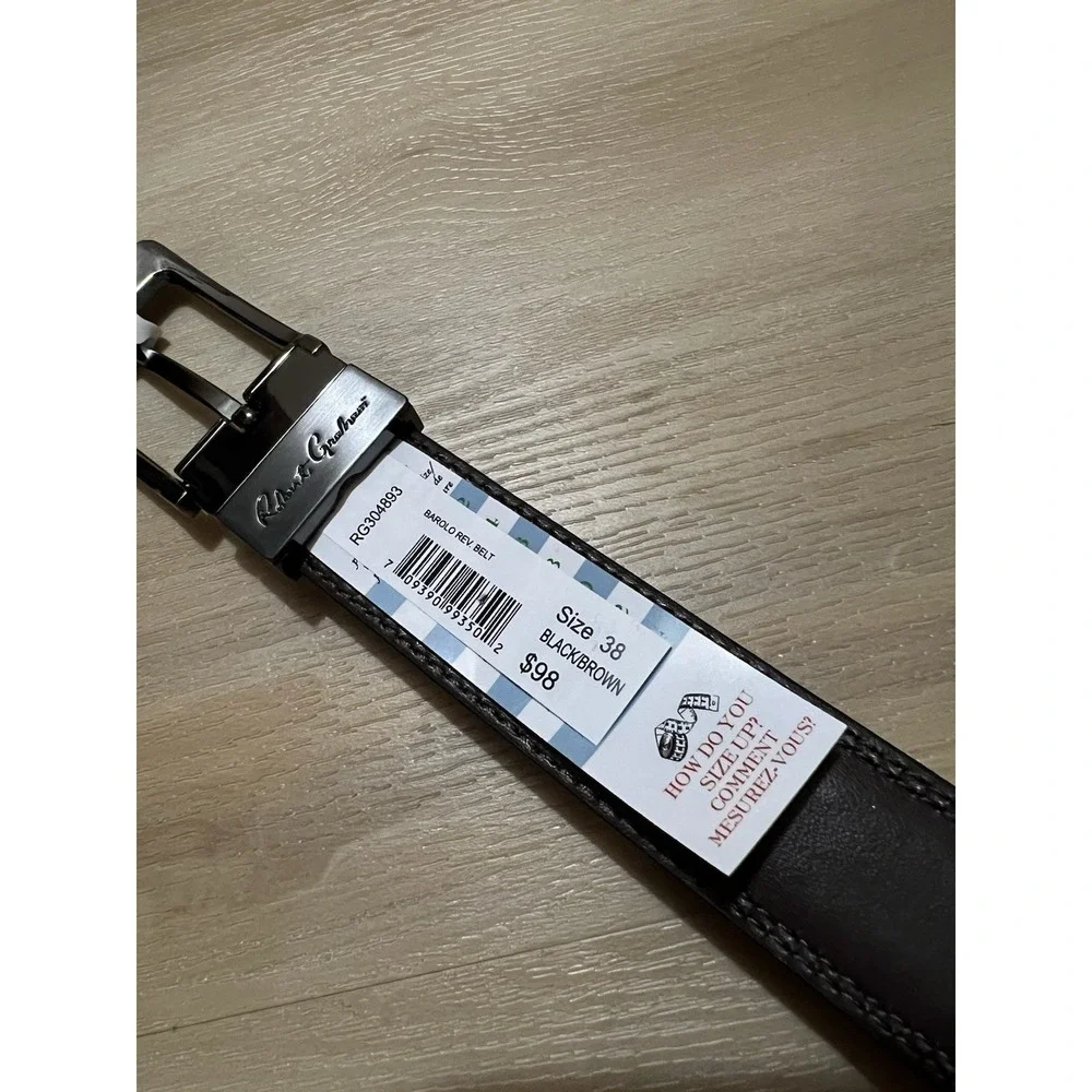 NWT Robert Graham Men's Barolo Leather Rev. Belt Black/Brown Sz 38 $98‎ retail
